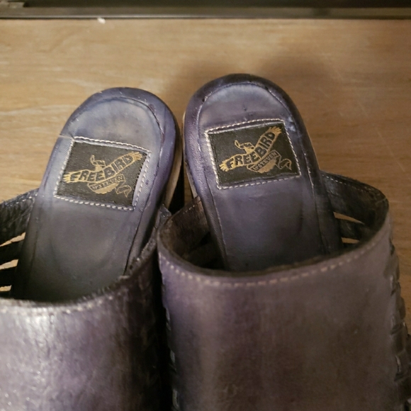 Freebird by Steven Woven Leather Sofia Mules‎ Clogs Heel Blue Grey Size 8 - Picture 5 of 6